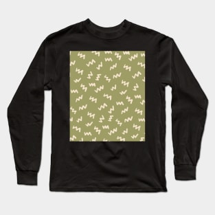 Olive Green  Abstract Mudcloth Lines Pattern Long Sleeve T-Shirt